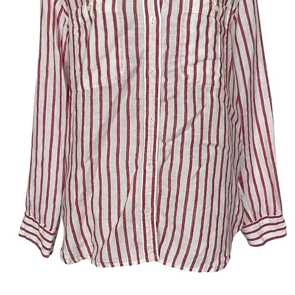 Lauren Ralph Lauren Striped 100% Linen Button Up Shirt Women’s Size XL White Red - Picture 3 of 7